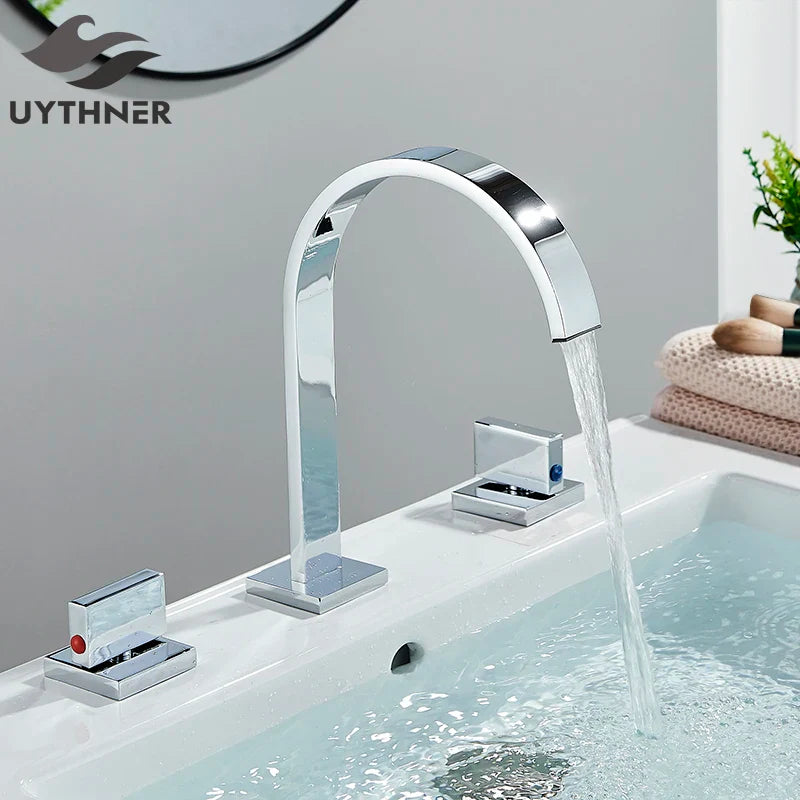 Afralia™ Dual Handle Basin Faucet: Deck Mounted Hot Cold Water Mixer Taps for Bathroom