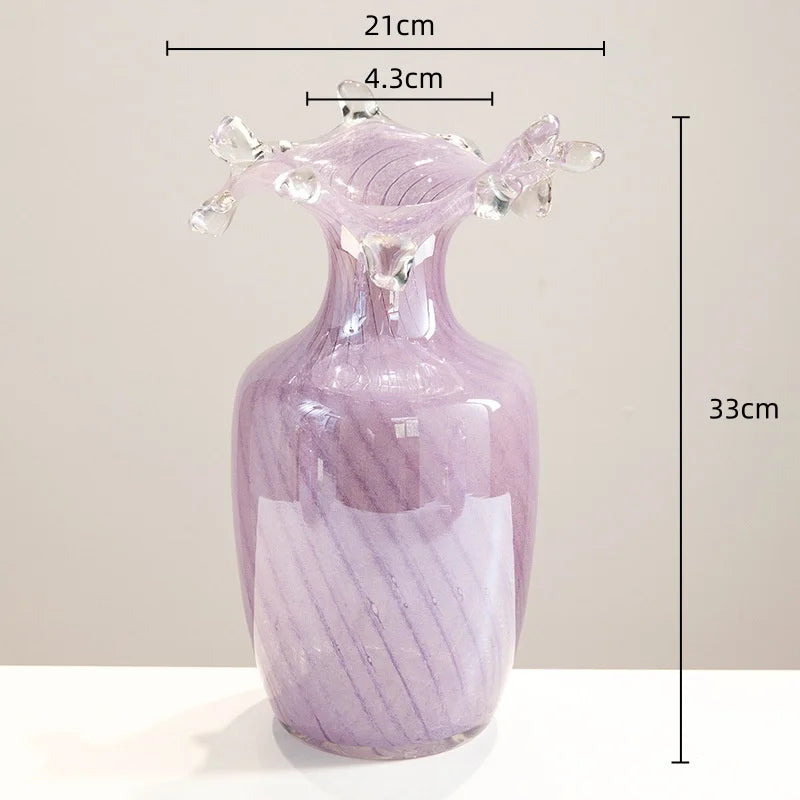Afralia™ Purple Wavy Pleats Glass Vase - Home Decor Flower Arrangement Accessories