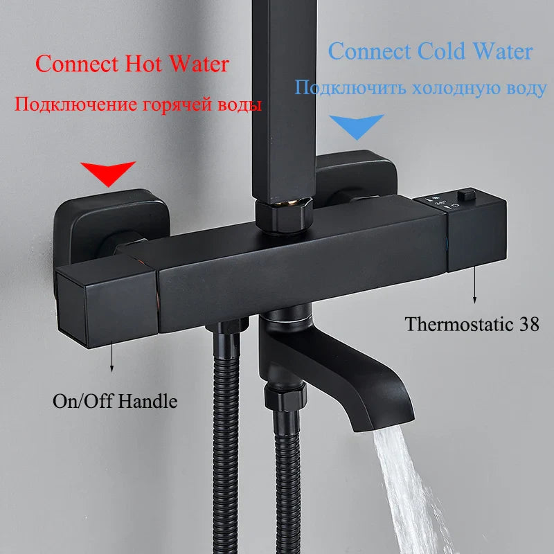 Afralia™ Thermostatic Shower Faucet with Long Spout, Wall Mounted Mixer for Bath and Shower