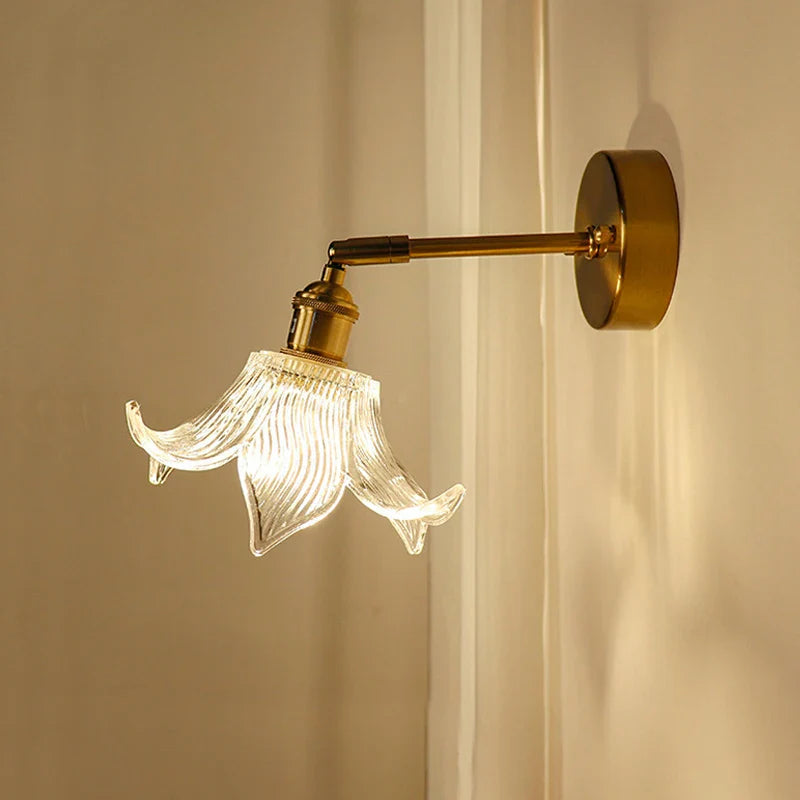 Afralia™ Brass Mirror Wall Sconce with Glass Shade for Bedroom and Living Room