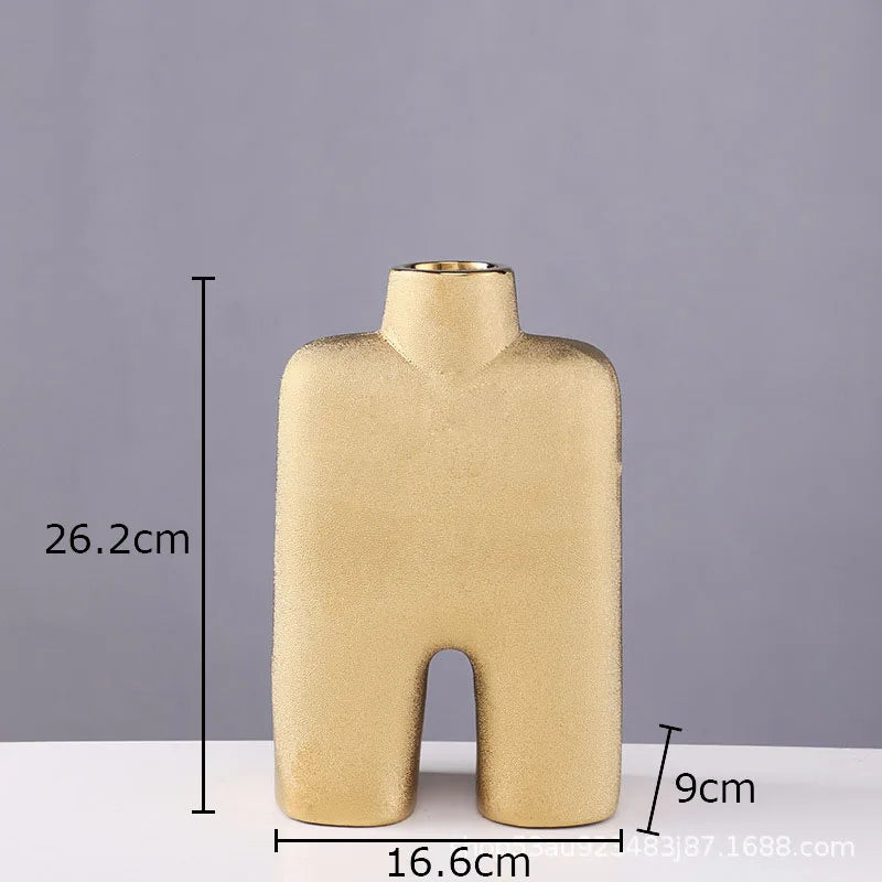 Afralia™ Gold Ceramic Vase Desk Decor Artificial Flower Arrangement Aesthetic Room Vase