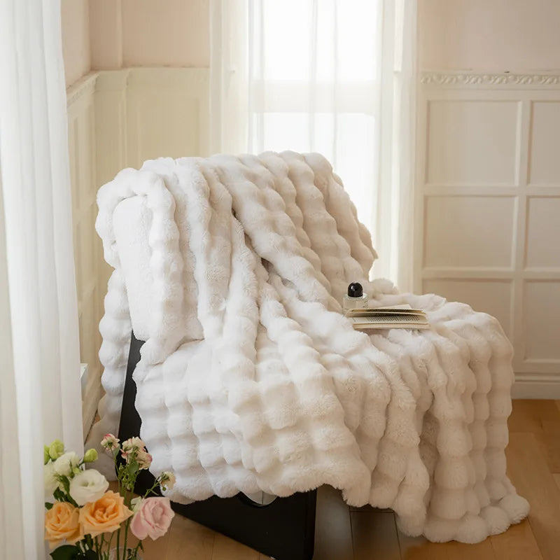 Afralia™ Winter Rabbit Fur Throw Blanket in Luxe Milk Velvet - High-End Luxury Warmth