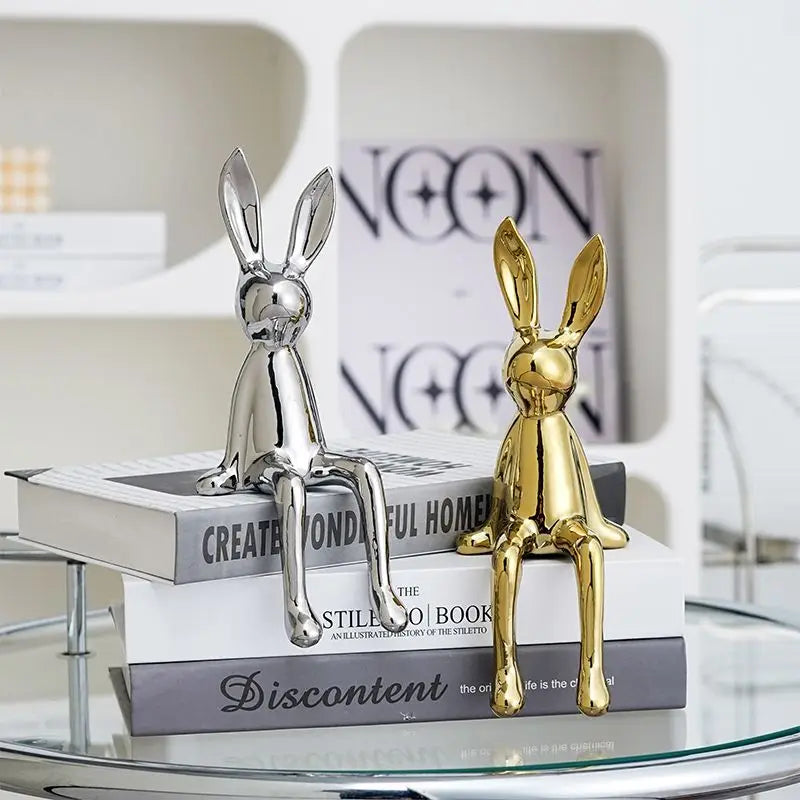 Afralia™ Sitting Rabbit Figurine: Electroplated Decorative Animal Sculpture for Easter Home Decor