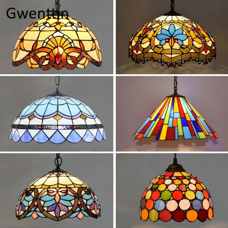 Afralia™ Stained Glass Pendant Lights: Baroque Style LED Kitchen Lighting Fixtures