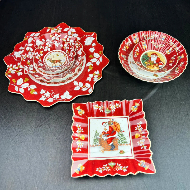 Afralia™ Christmas Dinnerware Set: Plates, Tray, Mugs, Bowls, and Dishes