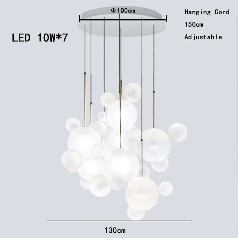 Afralia™ Round LED Glass Pendant Light, Modern White Bubble Lampshade for Home Ceiling Decor