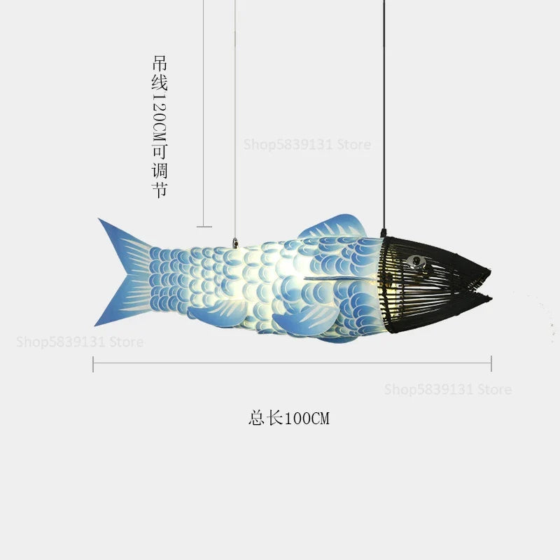 Afralia™ Bamboo Fish Pendant Light: Chinese Style Chandelier for Modern Living Room Decor