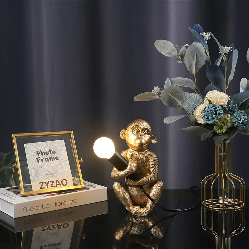 Afralia™ Monkey Resin Desk Lamp: Nordic Animal Decor for Bedroom, Children's Room, or Office