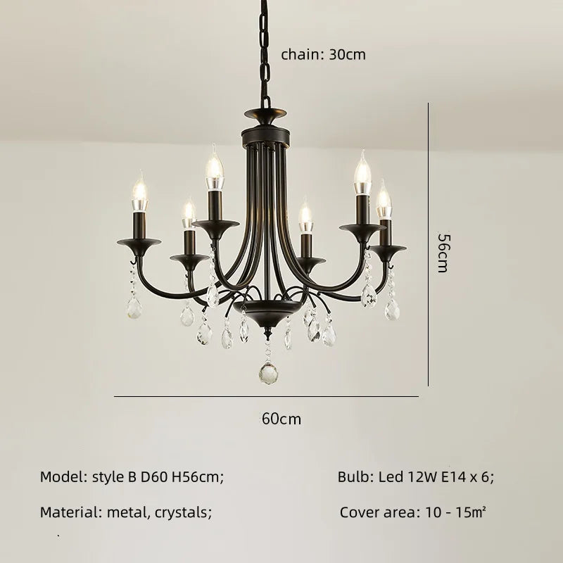 Afralia™ Black Metal Crystal Chandelier: Artistic LED Lighting for Home Decor