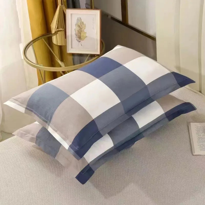 Afralia™ Simple Plaid Twill Pillow Case Set for Adults - Vintage Design, Anti-mite Fabric