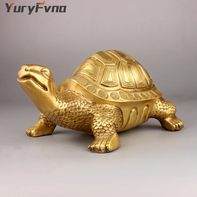 Afralia™ Brass Turtle Feng Shui Statue for Wealth Luck - Home & Office Decor
