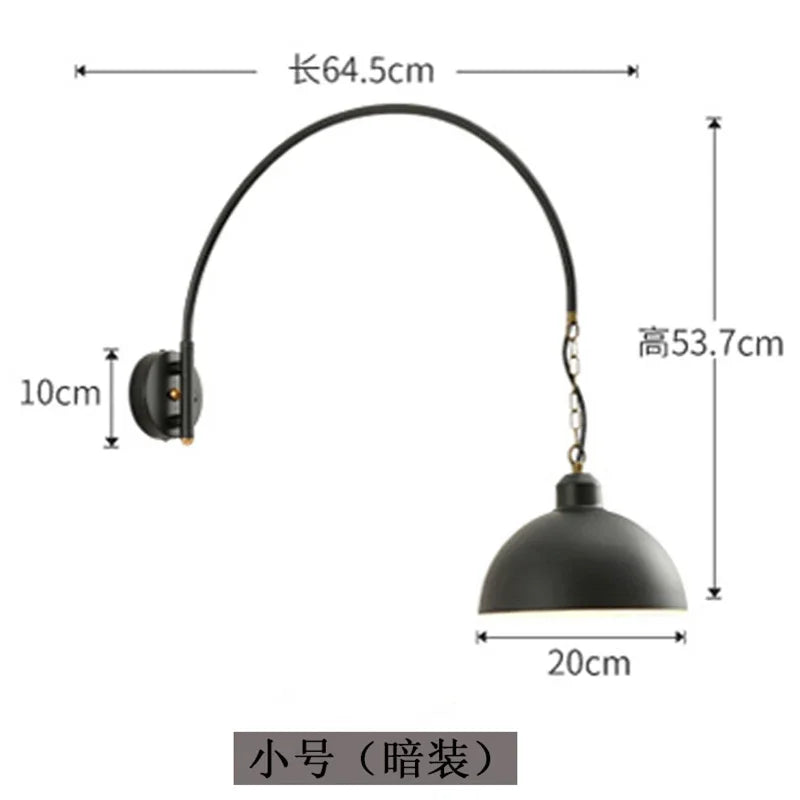 Afralia™ Rotatable Black Wall Lamp LED E27 Swing Arm Long Pole Industrial Design