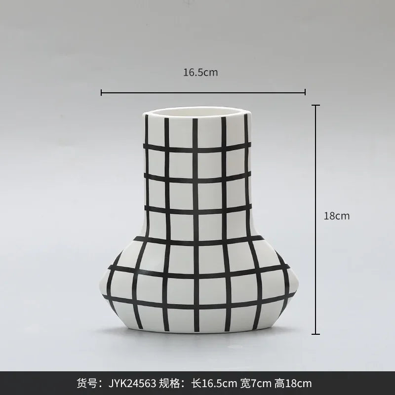 Afralia™ Striped Wave Point Ceramic Vase Home Decoration Pot