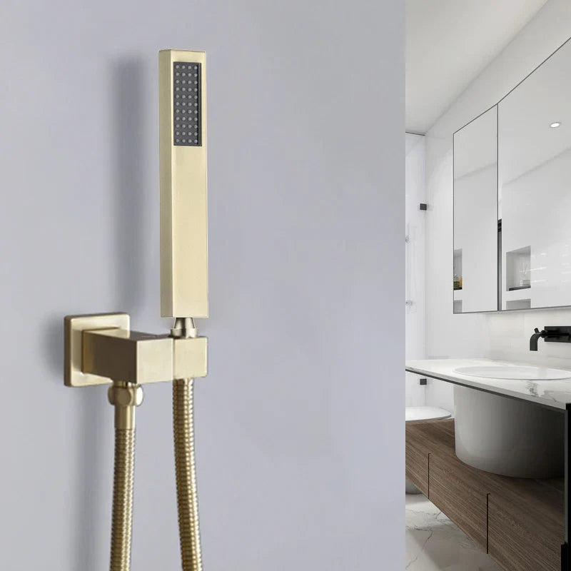 Afralia™ Brushed Gold Brass Hand Shower with Stainless Steel Hose - Wall Mount