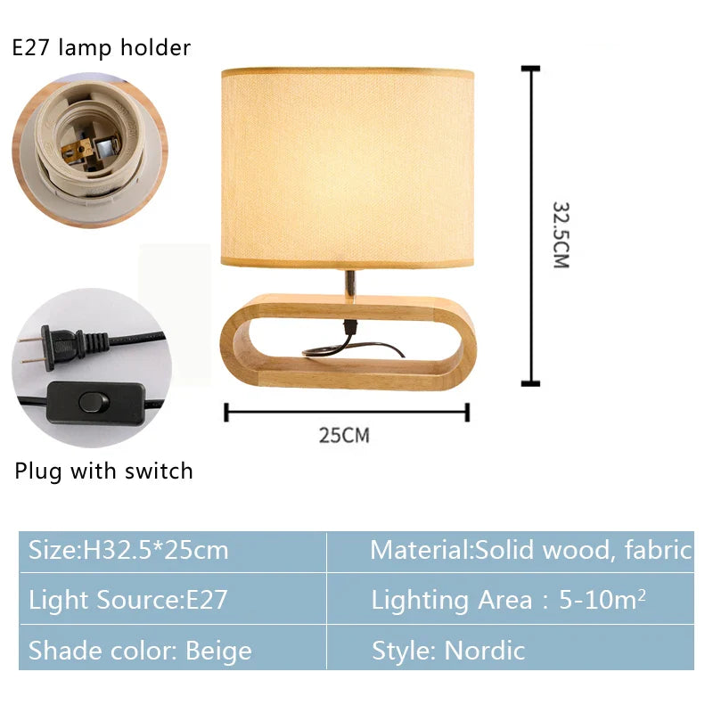 Afralia™ Nordic Wooden LED Table Lamp with Linen Lampshade