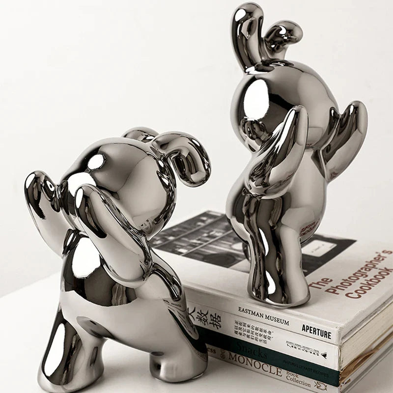 Ceramic Rabbit Bookend Statues - Afralia™ Home Decor Figurines