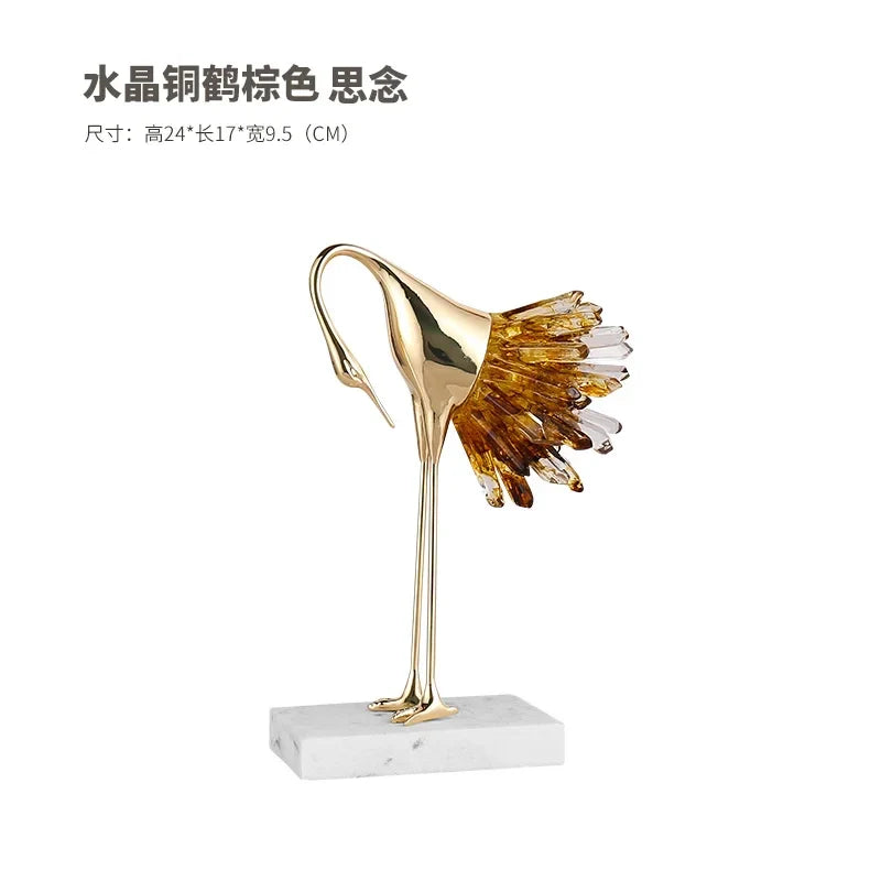 Afralia™ Crane Golden Bird Agate Marble Crystal Home Decor Craft Statue