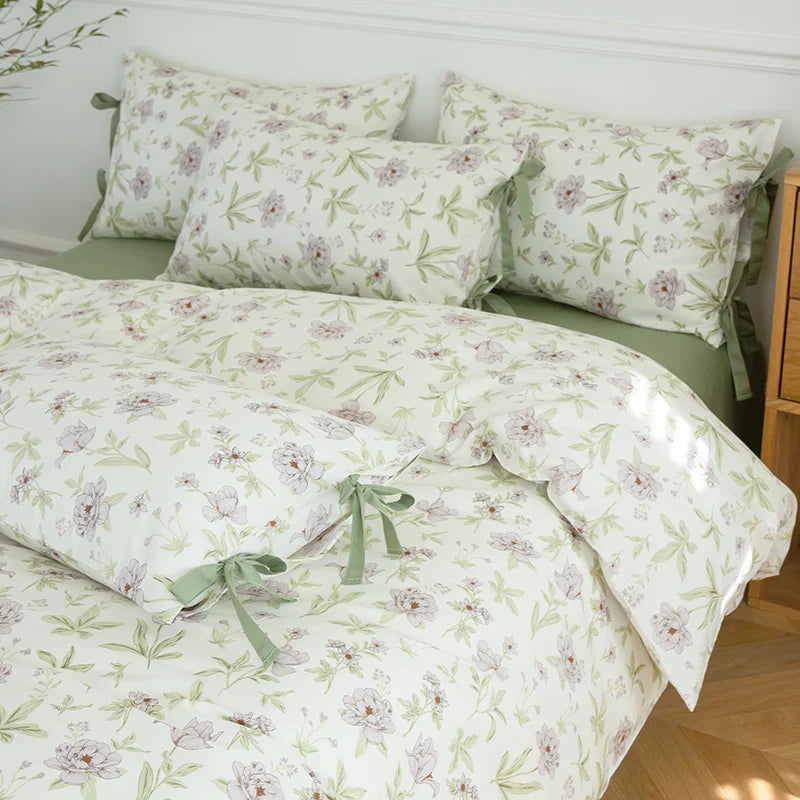 Afralia™ Floral Cotton Bedding Set - Single to King Sizes - Duvet Cover, Sheet, Pillowcases