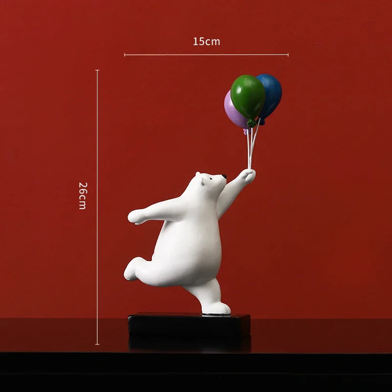 Afralia™ Flying Bear Figurines Balloon Polar Bears Resin Decoration Modern Gift for Boy/Kids