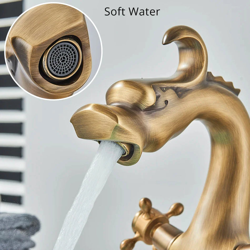 Afralia™ Dragon Style Bathroom Basin Faucet with Hot Cold Water Mixer Tap