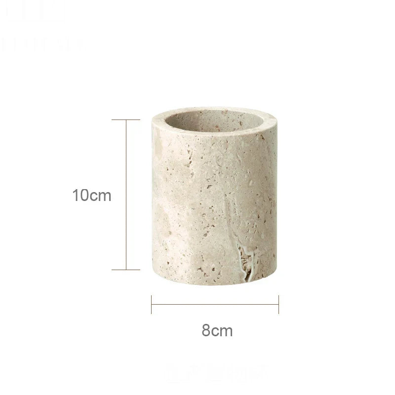 Afralia™ Beige Travertine Marble Bathroom Accessories Set - Soap Dispenser, Soap Dish, Reed Diffuser