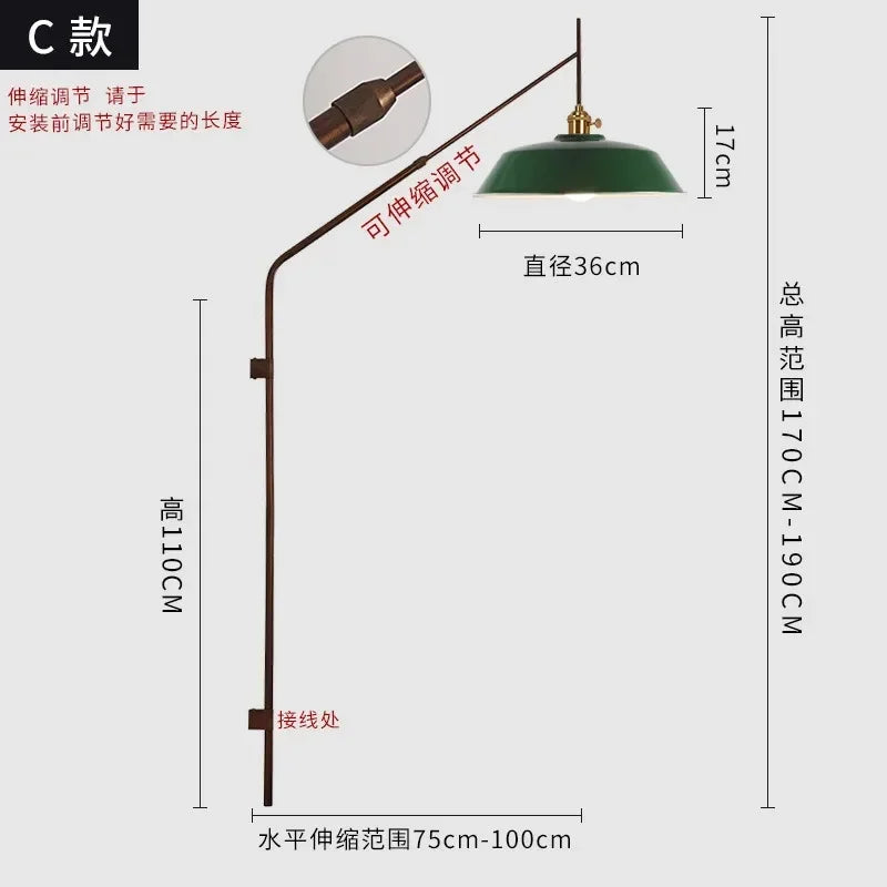 Afralia™ Gold/Black Swing Arm Telescopic Wall Lamp LED E27 - Designer Hotel Restaurant Hall