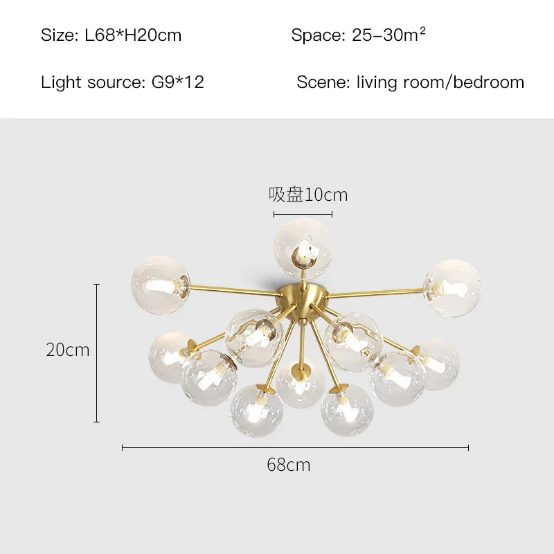 Afralia™ Glass Ball LED Ceiling Chandelier for Modern Living Room and Bedroom Lighting