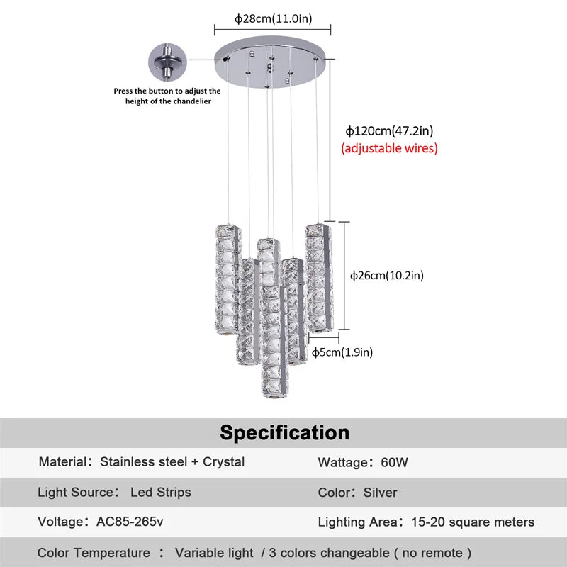 Afralia™ Modern K9 Crystal Chandelier Pendant Light for Living Dining Room Home Decor
