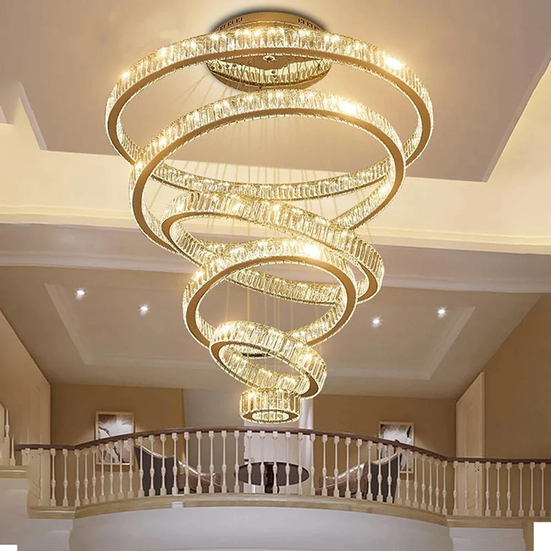 Afralia™ Modern Rings Crystal Chandelier for Large Staircase, Living Room, and Lobby