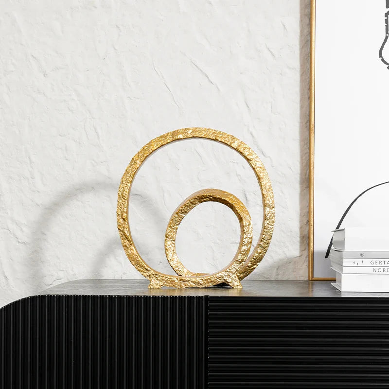 Afralia™ Golden Circle Hollowed-out Ornaments: Home Decor Figurines