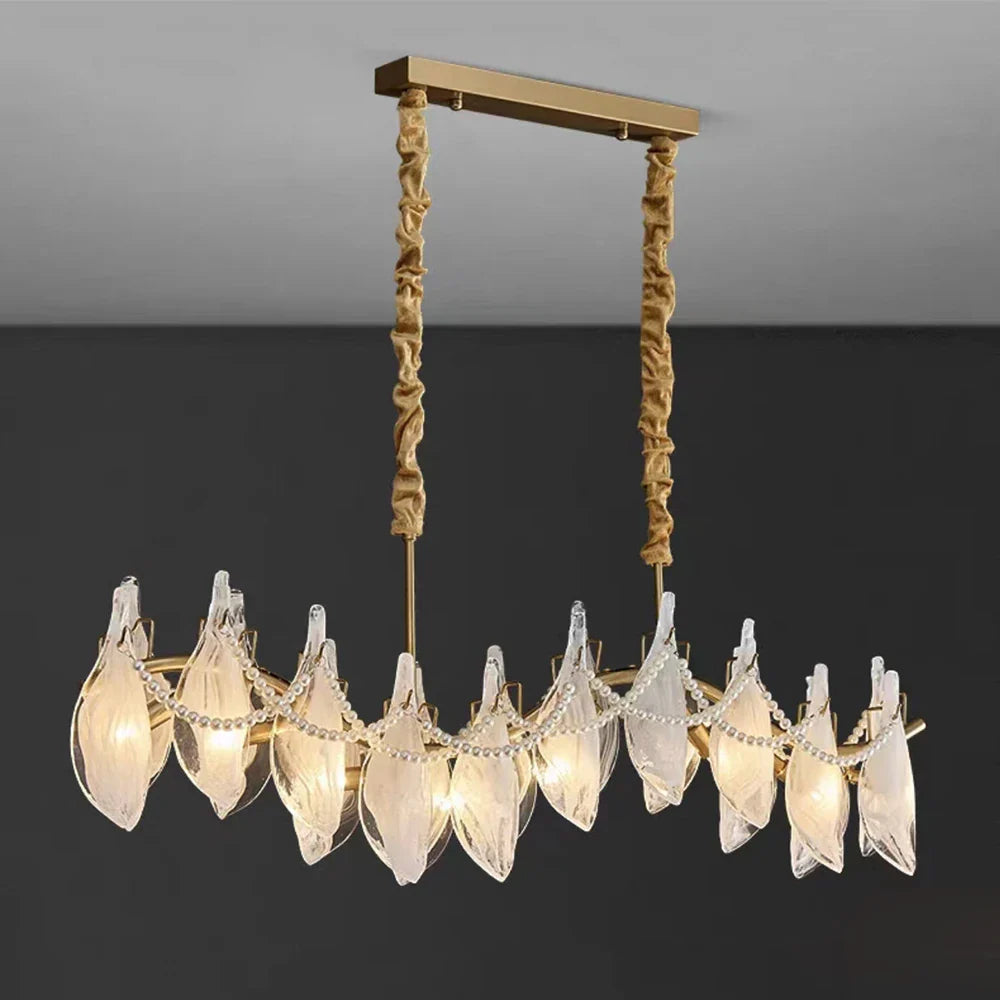 Afralia™ Modern Gold Pearl Glass Blade Chandelier, Living Room Decorative Ceiling Light Fixture