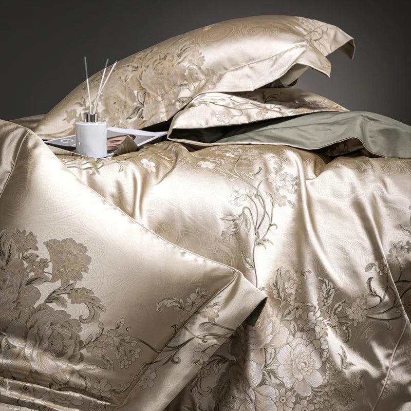 Afralia™ Luxe Satin Brocade Jacquard & Egyptian Cotton Patchwork Bedding Set
