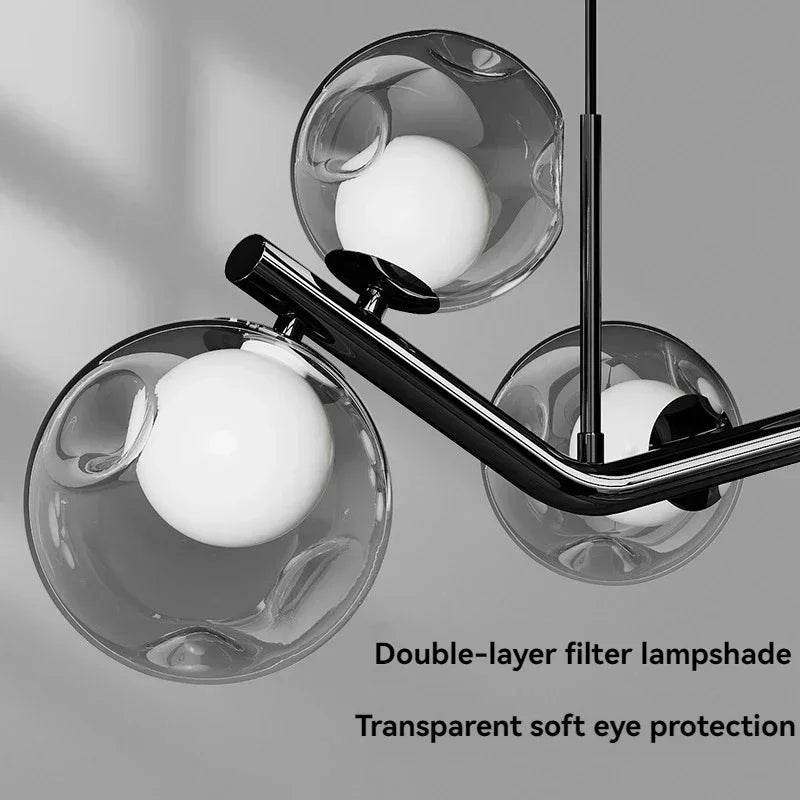 Afralia™ Smoky Gray Glass LED Chandelier Pendant Lights for Dining Room & Kitchen Island