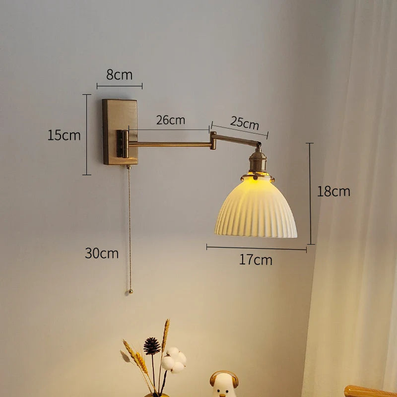 Afralia™ Ceramic Nordic LED Wall Sconce with Pull Chain Switch for Bedroom & Restaurant