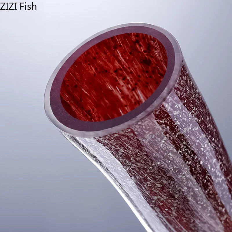 Afralia™ Gilded Red Glass Vase with Artificial Flowers - Modern Desk Decor