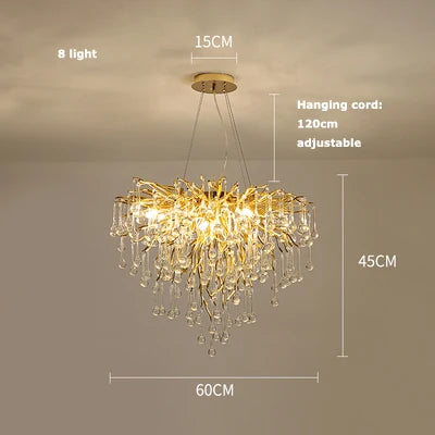 Afralia™ Golden Metal Luxury Crystal Chandelier Lighting Branch Tree for Home Décor