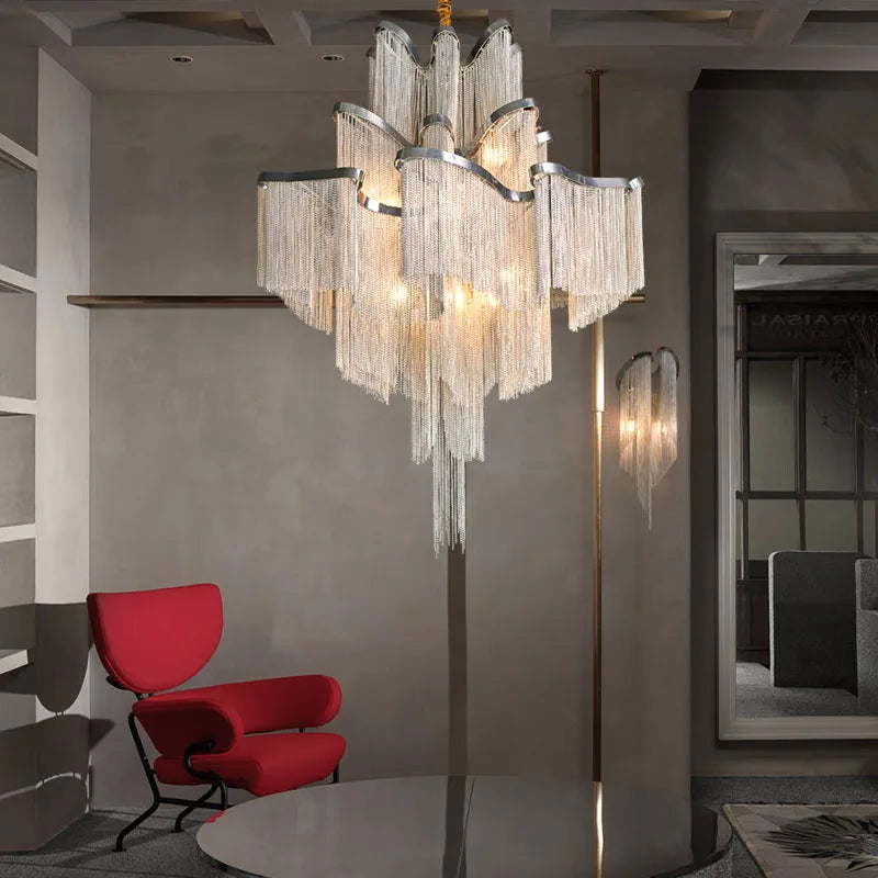 Afralia™ Modern Luxury Living Room Chandelier Silver Gold Hotel Bedroom Staircase Decoration