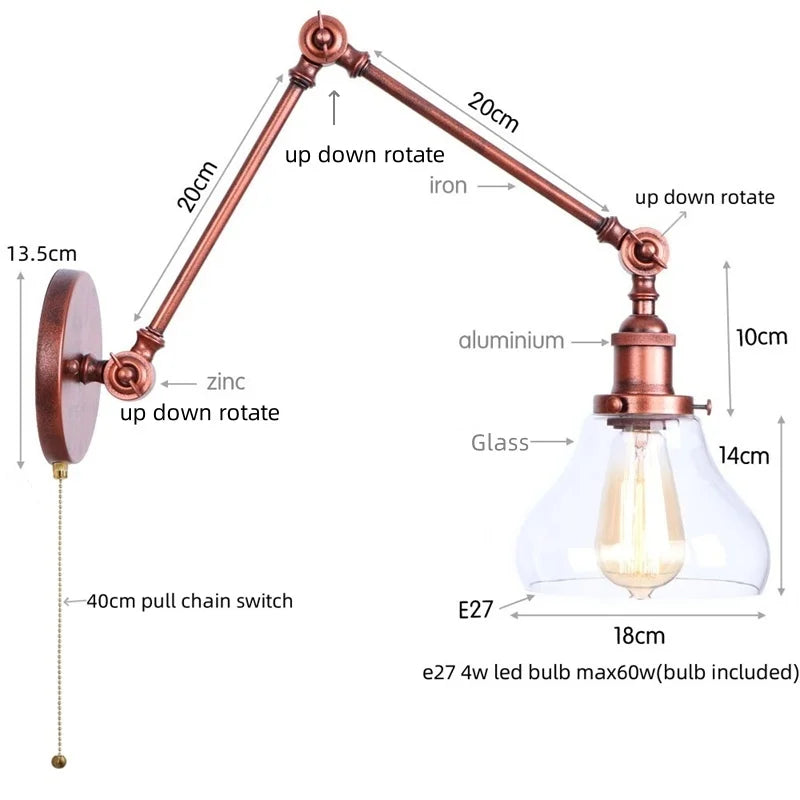Afralia™ Vintage Loft LED Wall Light: Retro Industrial Glass Lamp for Living Room