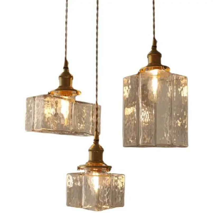 Afralia™ Vintage Brass Glass Pendant Lamp Rustic LED Ceiling Chandeliers