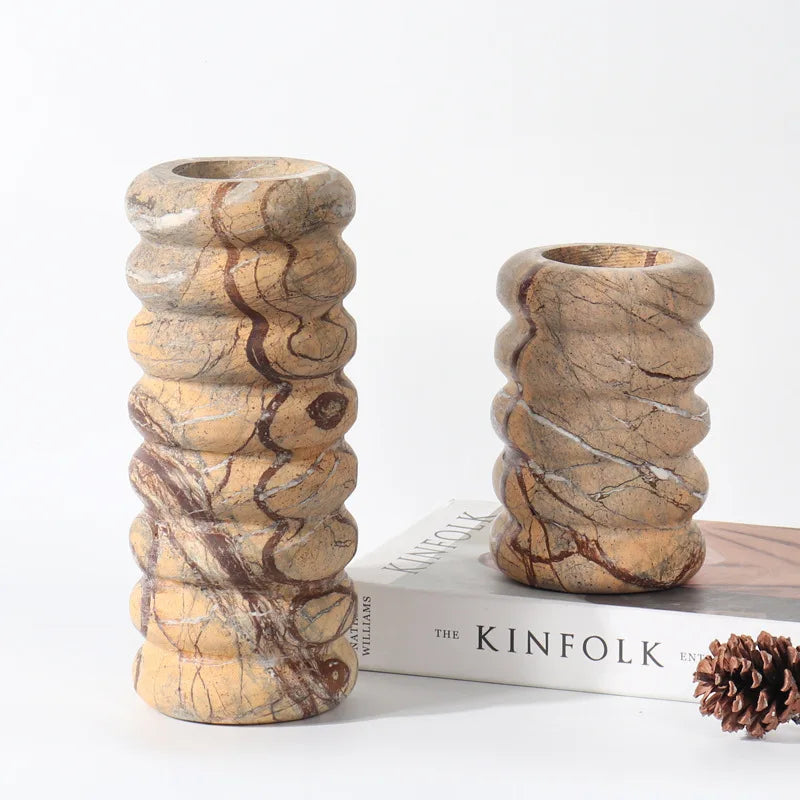 Afralia™ Painforest Brown Marble Vase Elegant Home Decor Stone Flower Vase