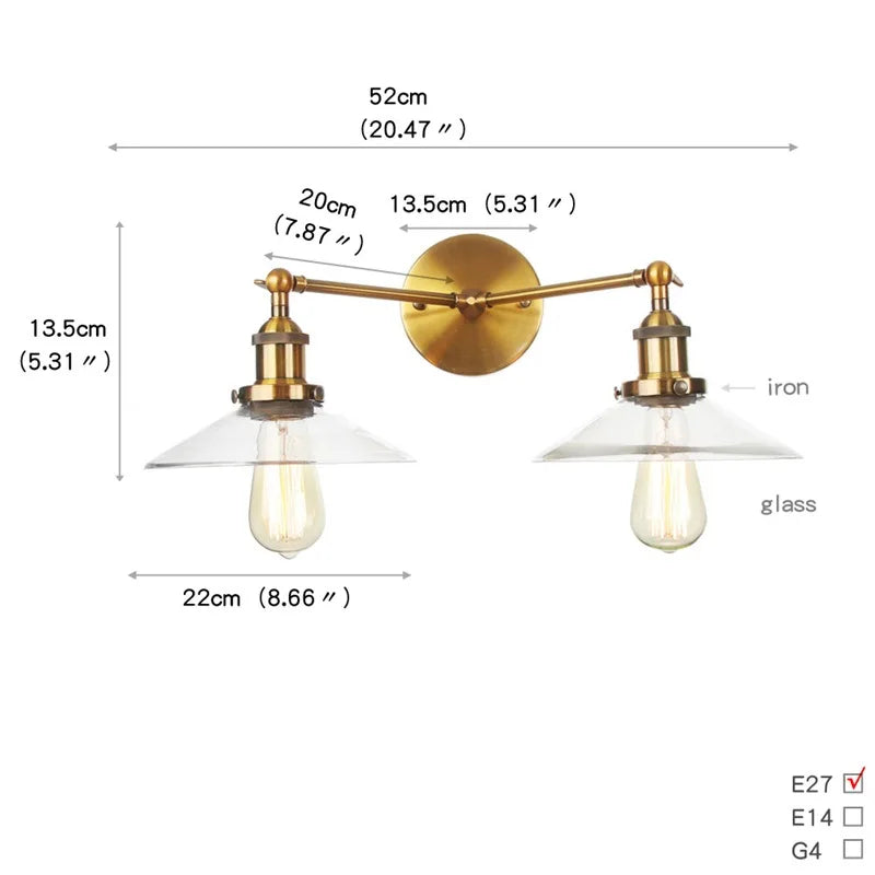 Afralia™ Glass 2-Light Wall Sconce with Pull Chain Switch for Bedroom and Bathroom