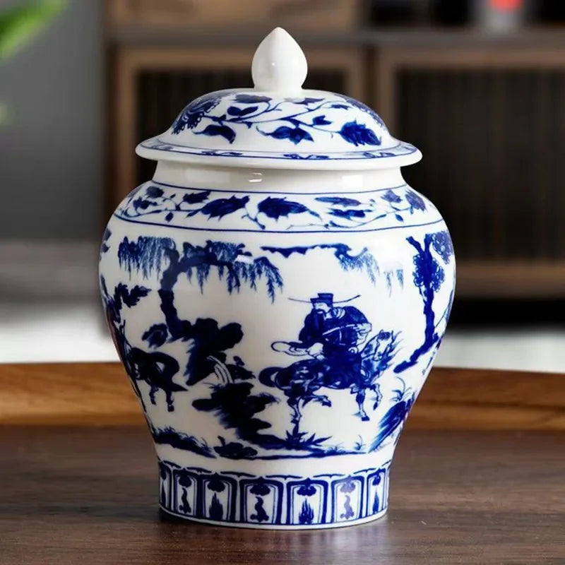 Afralia™ Blue White Porcelain Tea Pot Canister for Sealed Storage Organization