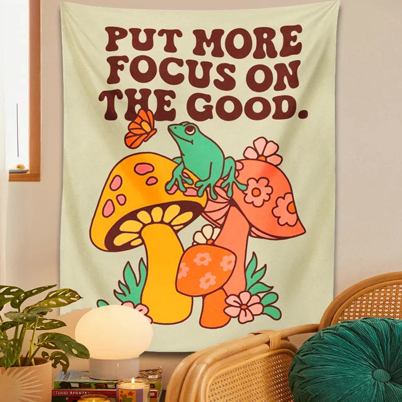 Afralia™ Mushroom Frog Tapestry Wall Hanging for Trippy Aesthetic Retro Boho Decor