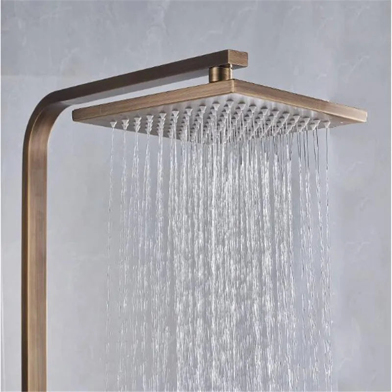 Afralia™ Square 8" Antique Brass Bathroom Shower Faucet Mixer Set - Rainfall Shower Head