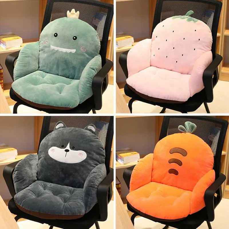 Afralia™ Pink Cartoon Animal Plush Office Chair Cushion Supports Lumbar - Soft Comfort Office Pillows