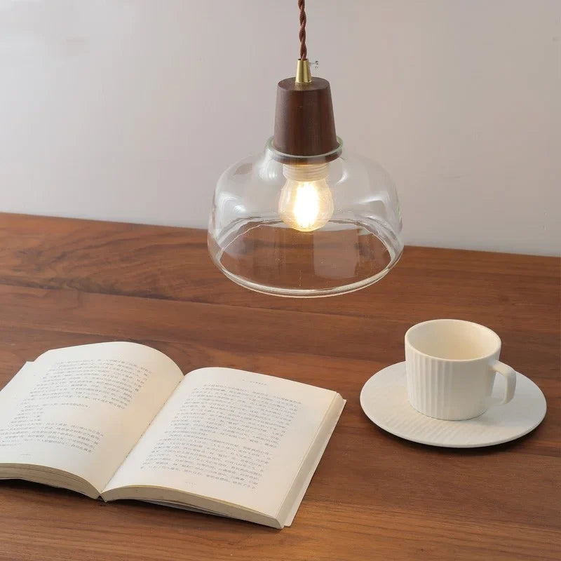 Afralia™ LED Pendant Lamps for Modern Home Decor - Walnut Glass Hanging Light Fixtures