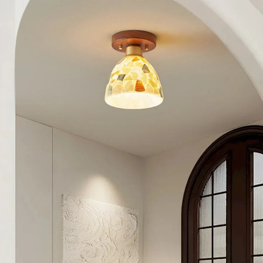 Afralia™ Shell Tiffany Glass Canopy LED Ceiling Light