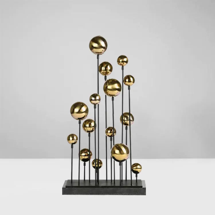 Afralia™ Geometric Golden Ball Sculpture: Metal Handicrafts Home Decor Ornament