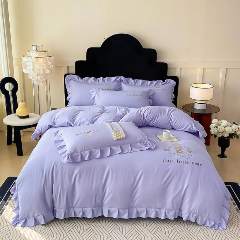 Afralia™ French Embroidered Cotton Bed Skirt Set with Ruffled Edges