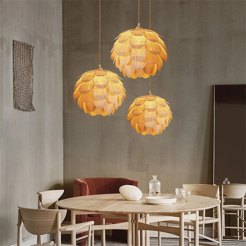 Afralia™ Pine Fruit Chandelier: Nordic Bamboo Wood Art Pendant Lamps for Dining Living Room Restaurant